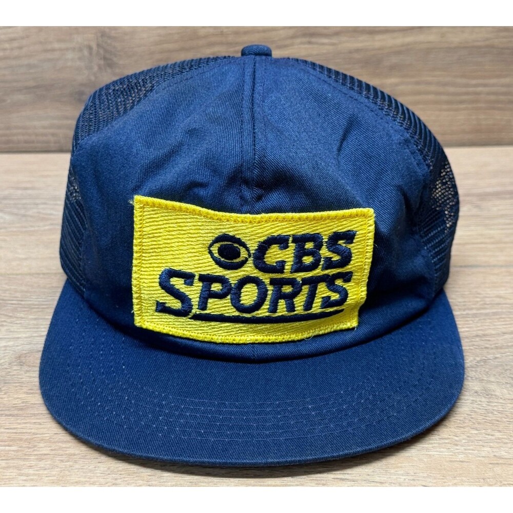Vintage CBS Sports Trucker Hat Blue Yellow Patch Mesh Snapback (Missing Strap)